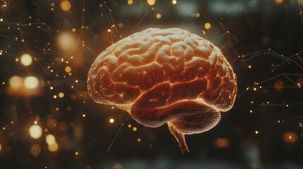 Fototapeta premium Digital human brain visualization with neural network background