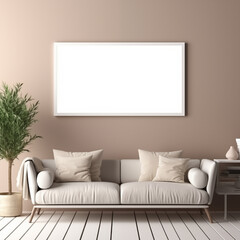 Beige Sofa White Floor Mockup Frame Modern Living Room Interior