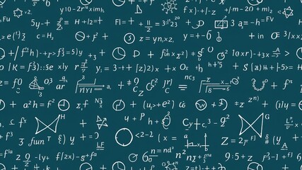 Seamless pattern of hand-drawn math and physics formulas on a white background, perfect for educational and scientific design projects, seamless pattern, education