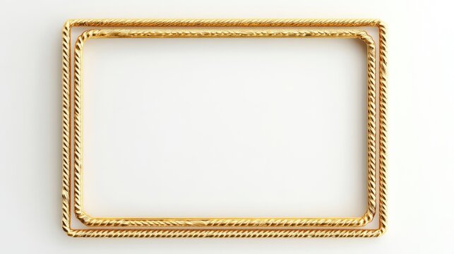 Double line rectangle golden frame isolated on white background, luxury gold border design