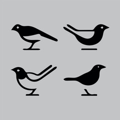 bird on branch. black isolated white background bundle template set of birds Set of black bird silhouettes. Vector elements for design.