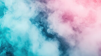Obraz premium Dreamy pastel teal and pink smoke on abstract background. Cloud and fog. Glowing color steam wallpaper.