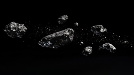 Asteroid Field in Dark Space, Cosmic Rocks Drifting