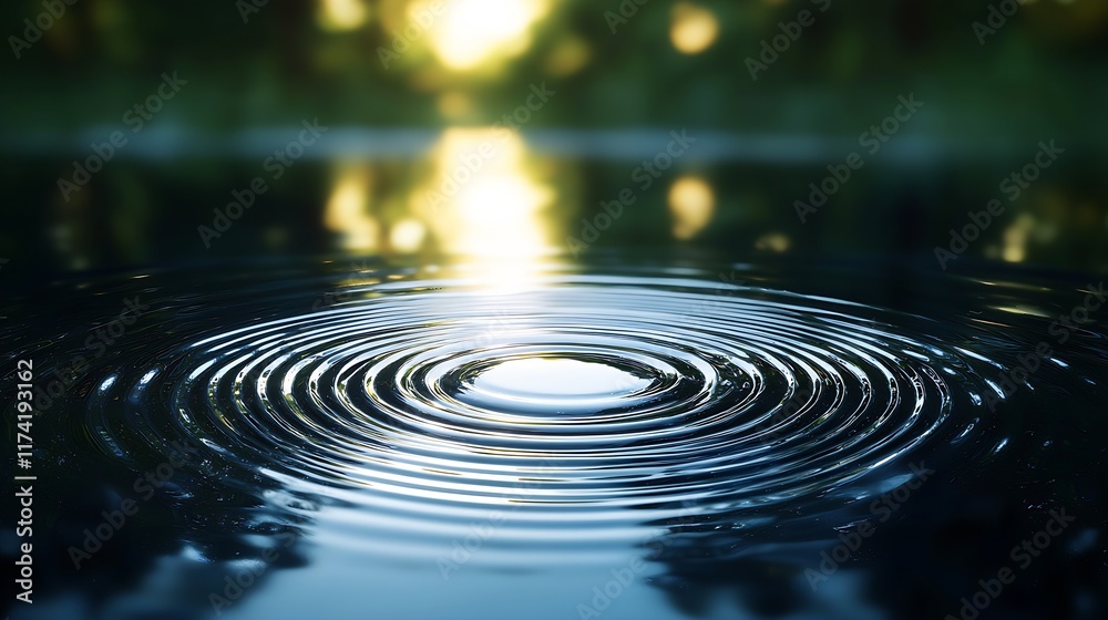 Poster serenity of rippling water surface reflecting golden evening light : generative ai