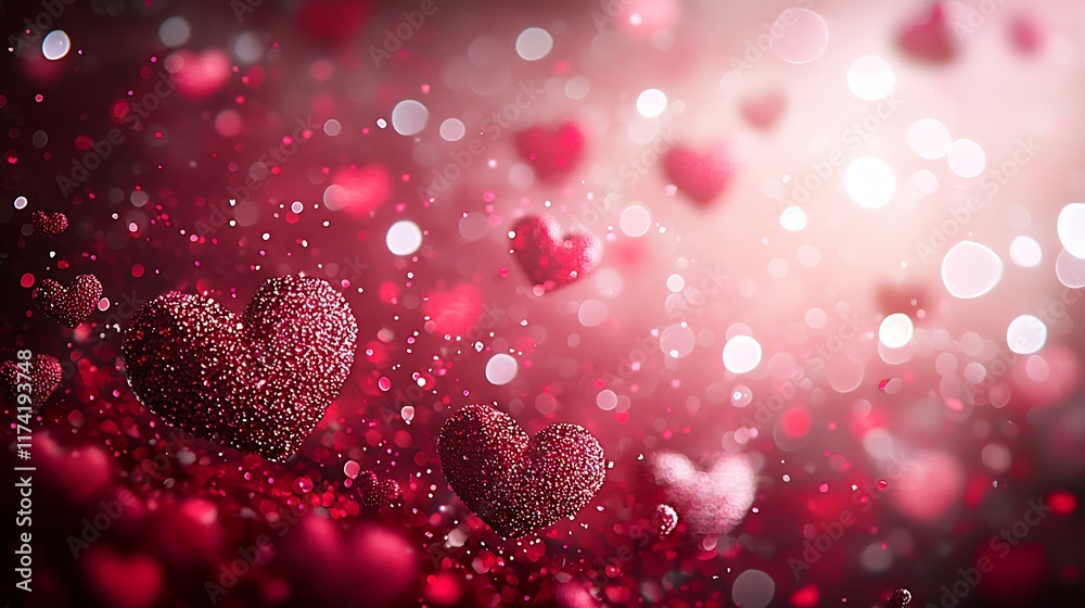 Aufkleber romantic red glittering hearts floating in dreamy bokeh background perfect for valentine's day theme