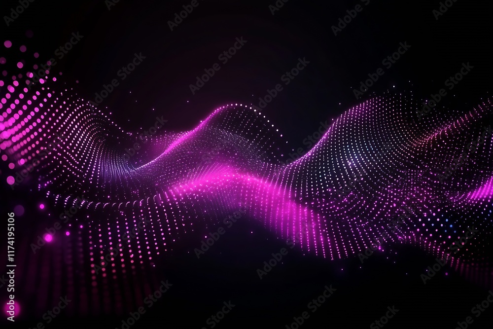 Poster Abstract Digital Wave of Pink Dots on Dark Background with Futuristic Vibes : Generative AI