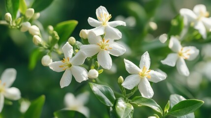 Fototapeta premium Jasmine flower with green leaf