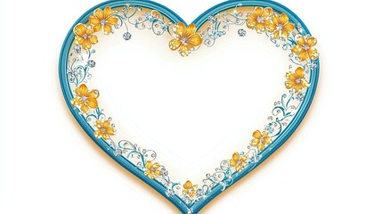 A decorative heart-shaped frame adorned with yellow flowers and swirling designs.
