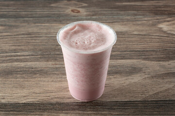 A view of a strawberry smoothie.