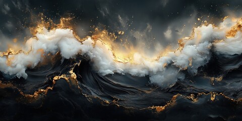 Fototapeta premium Marble in shades of white, dark gray, with gold and bronze veins for elegant interior design. Background for creative projects with the effect of white, gray and black watercolor painting