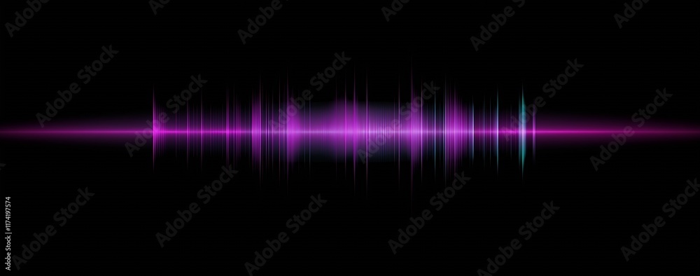 Poster Purple Audio Waveform on Black Background Visualizing Sound Vibration Technology : Generative AI