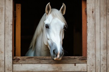 Obraz premium White Horse Peering Through Stable Door