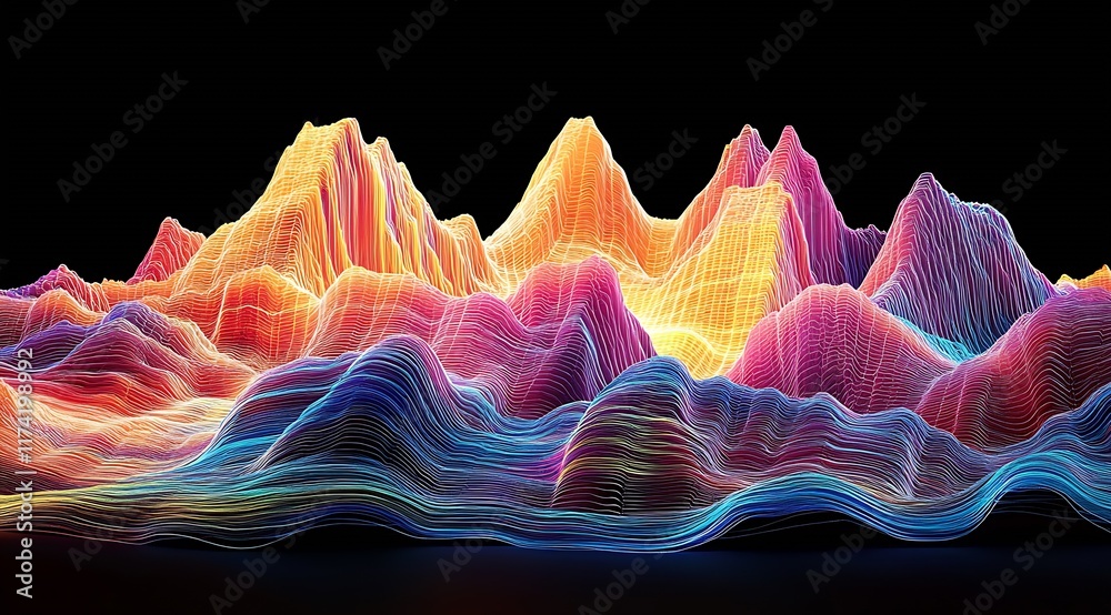 Poster Multicolored Fluid Wave Patterns in Abstract Digital Art Form : Generative AI