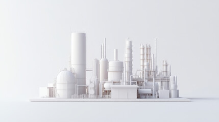 A simple, minimalist model of an industrial plant with a white background