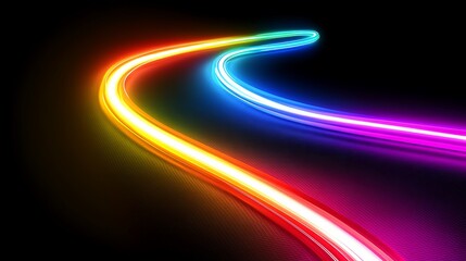 Vibrant Rainbow Light Trails Curve Across Dark Background