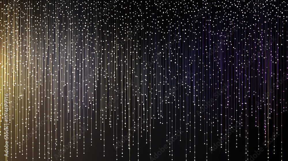 Poster abstract glowing particles with vertical lines in a cosmic starry sky background : generative ai