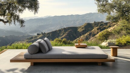 Mountain view outdoor daybed relaxation