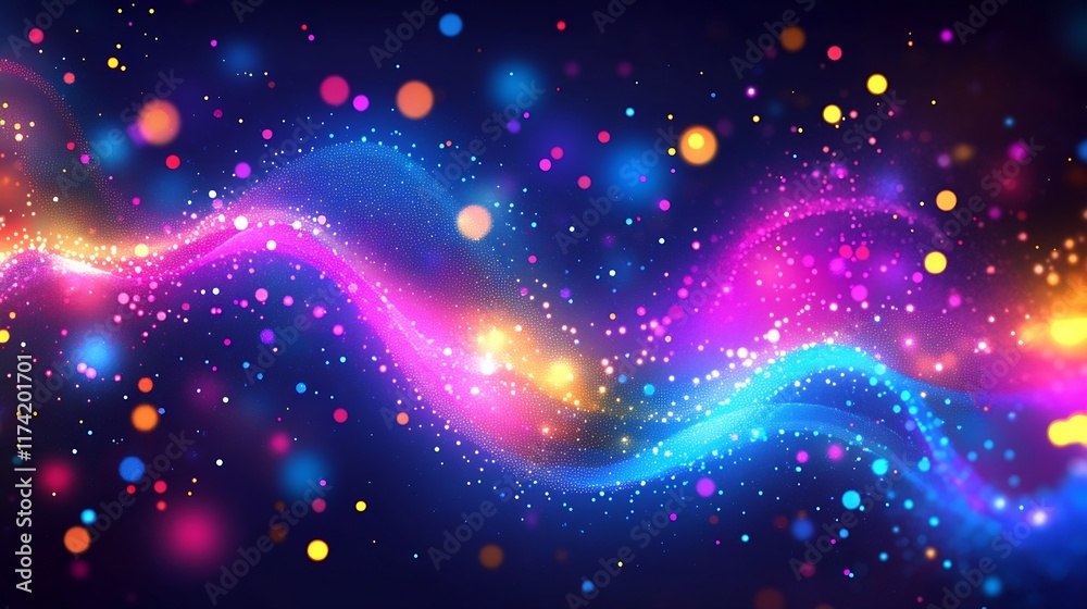 Fototapete dynamic abstract neon waves and bokeh lights in dark futuristic design : generative ai