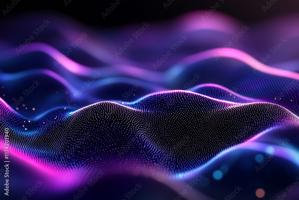 Poster abstract illuminated waves in vibrant pink and purple colors with sparkling lights : generative ai