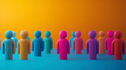Diverse Colorful 3D People Gathering on Blue Surface, Happy Mood