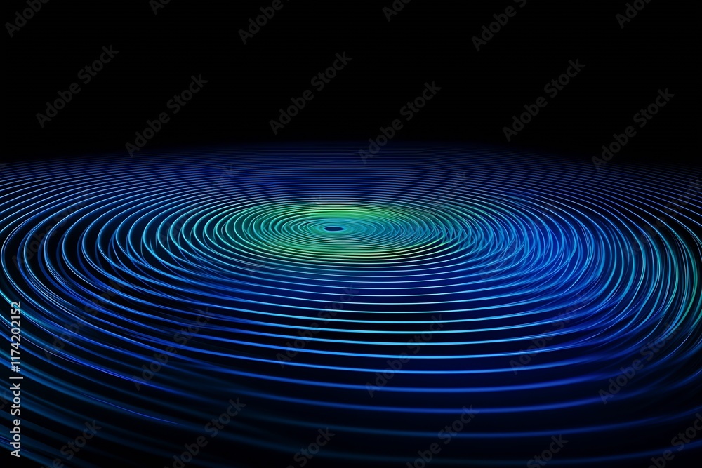 Poster Abstract blue and green ripples forming a mesmerizing water wave pattern at night : Generative AI