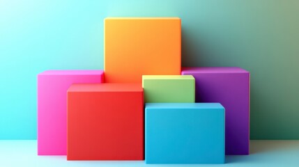 Obraz premium Colorful Cubes Product Display Stand, Joyful Pastel Scene