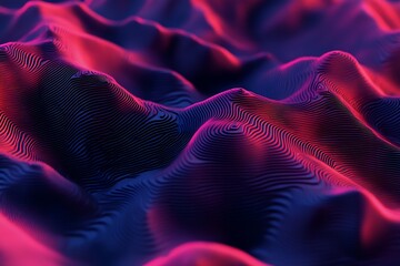 Obraz premium Futuristic Abstract Terrain with Red and Blue Gradients in a Digital Wave Pattern : Generative AI