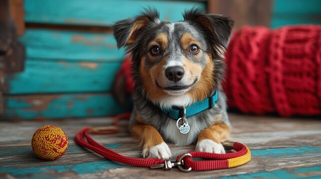 Vibrant flat lay of Australian Terrier-inspired items with playful designs