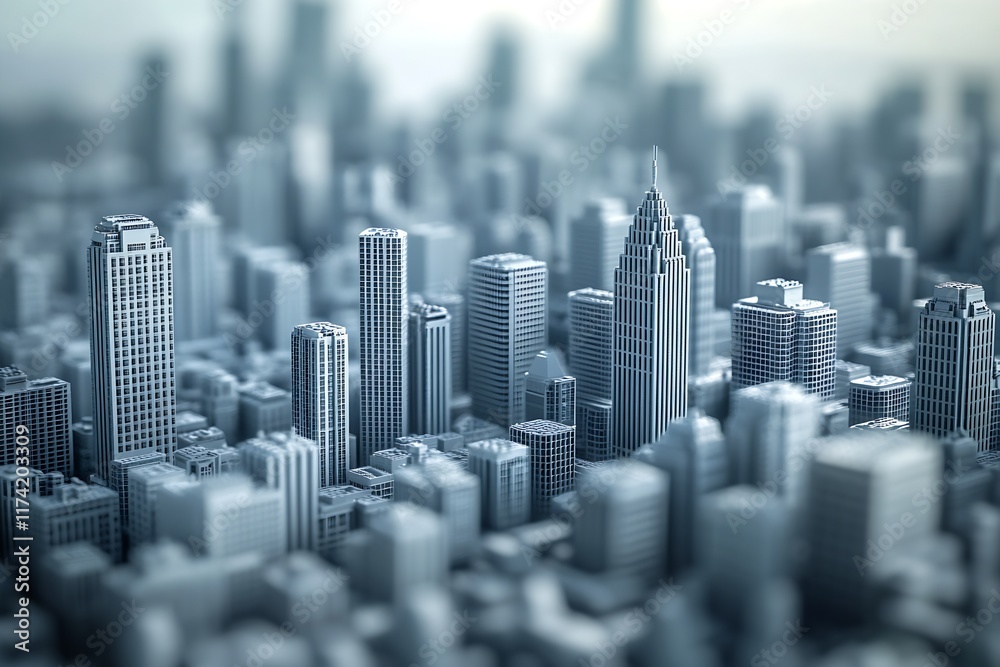 Poster futuristic cityscape with modern skyscrapers and an ethereal atmosphere : generative ai