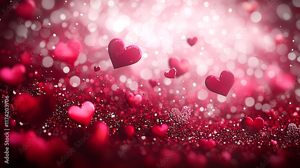 Aufkleber heartfelt floating red hearts in glittery bokeh setting perfect for valentine's day cards and weddin