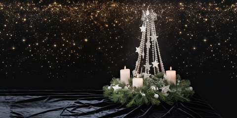 Festive Advent Wreath with Candles Sparkling Star Background Elegant Christmas Decoration