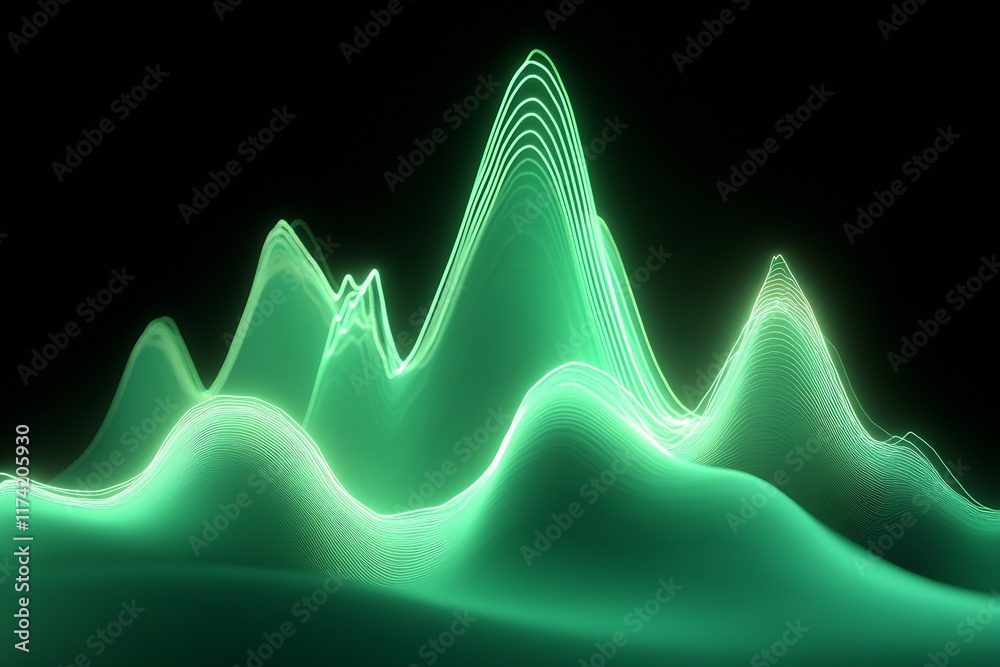 Poster futuristic green soundwave pattern against dark background conceptual art : generative ai