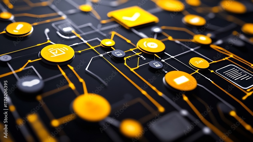 Poster Abstract Technology Circuit Board Design with Orange Nodes and Connections : Generative AI