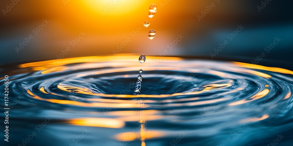 Poster captivating water drop splashes against a sunlit backdrop : generative ai