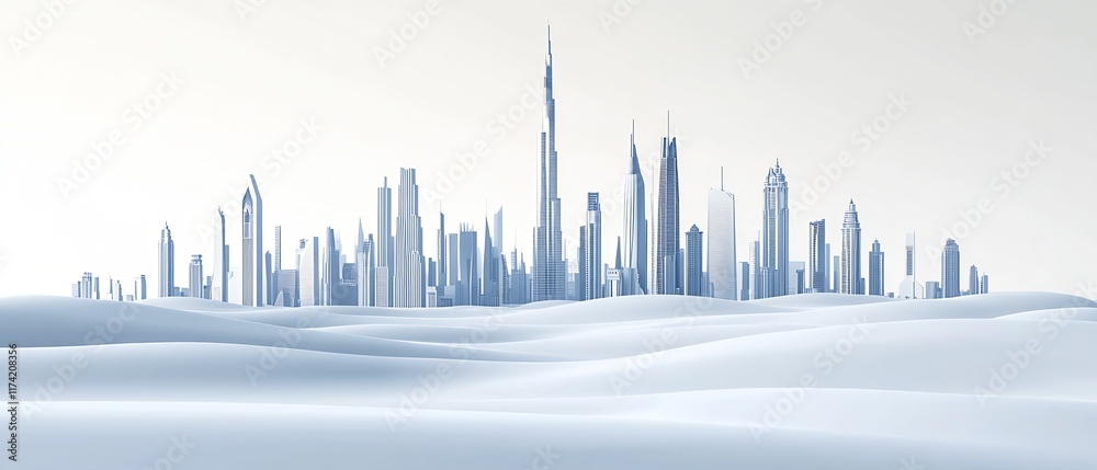 Poster stunning dubai skyline in monochrome with abstract desert background : generative ai