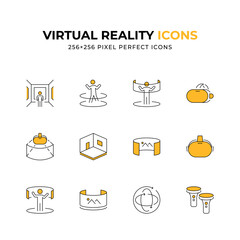 A set of clean modern virtual reality icons. Perfect for websites apps and presentations related to VR technology gaming or the metaverse. Includes various VR elements and devices