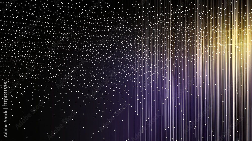 Poster starfield digital artwork with horizontal and vertical lines in a golden purple light : generative a