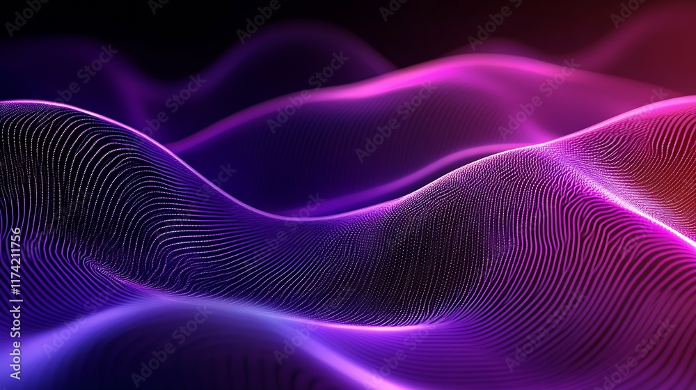 Fototapete Dynamic Flowing 3D Waves in Vivid Neon Purples and Pinks Abstract Art : Generative AI