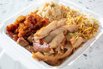 A view of a 2-item Chinese fast food combo meal.