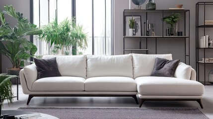 Modern white sectional sofa in bright living room