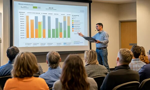 Presenter giving data presentation to audience