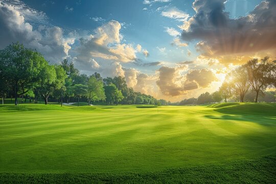 High Quality Visual of Panoramic View of Golf Course with Lush Turf
