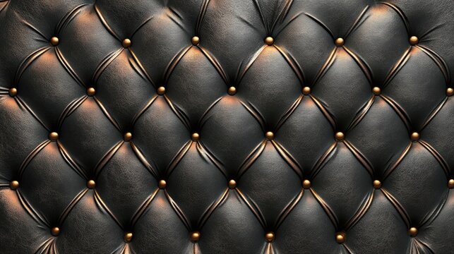 Elegant black leather tufted capitone chesterfield sofa with button pattern upholstery  Luxury interior furniture design fashionable high end decor element for home or office