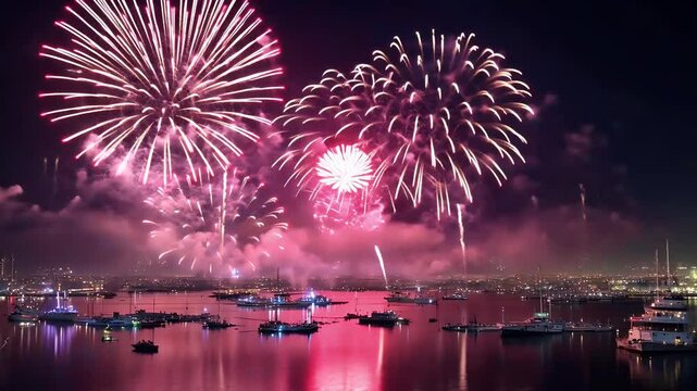 vibrant celebration video colorful fireworks bursting night sky perfect New Year festive events