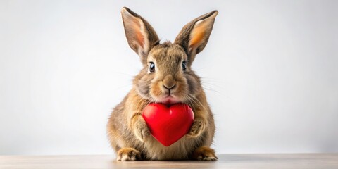 Obraz premium Cute bunny silhouette art: red heart detail against a clean white background.