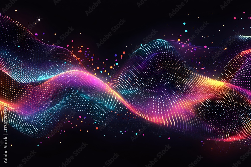 Aufkleber Dynamic Multicolored Lightwave With Vibrant Dots and Gradient Flow : Generative AI