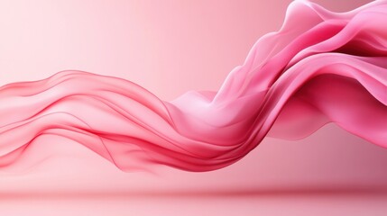 Flowing Pink Fabric on Soft Blurred Background with Elegant Movement and Soft Textures
