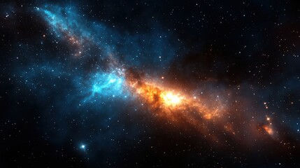 Obraz premium A starry sky with a blue and orange line in the middle