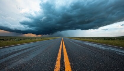 Fototapeta premium A long road with a storm in the distance