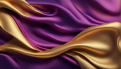 Fototapeta premium abstract background with 3d wave bright gold and purple gradient silk fabric